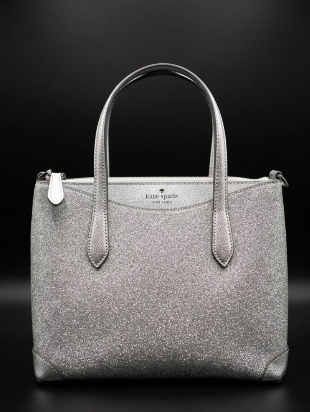 Kate Spade Glimmer Luna Light Silver Glitter Satchel Handbag Purse